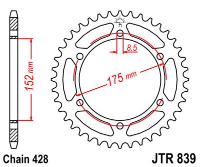 Sort stål bagkædehjul 51T 428 - JTR839.51 - JT Sprockets - Pitboxen.dk