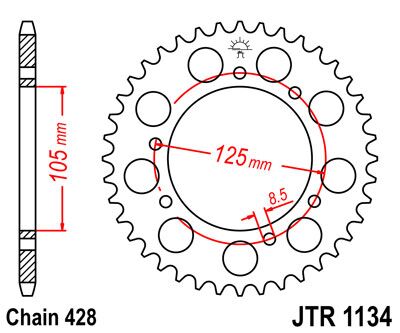 Sort stål bagkædehjul 56T 428 - JTR1134.56 - JT Sprockets - Pitboxen.dk