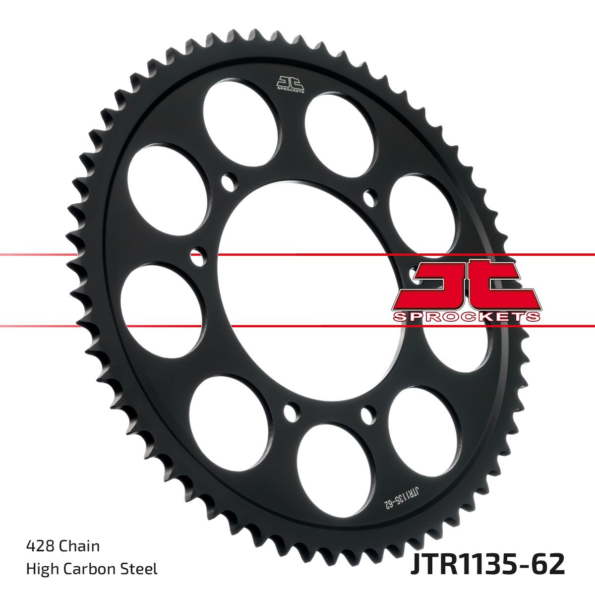 Sort stål bagkædehjul 62T 428 - JTR1135.62 - JT Sprockets - Pitboxen.dk