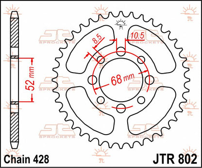 stål bagkædehjul 38T 428 - JTR802.38 - JT Sprockets - Pitboxen.dk
