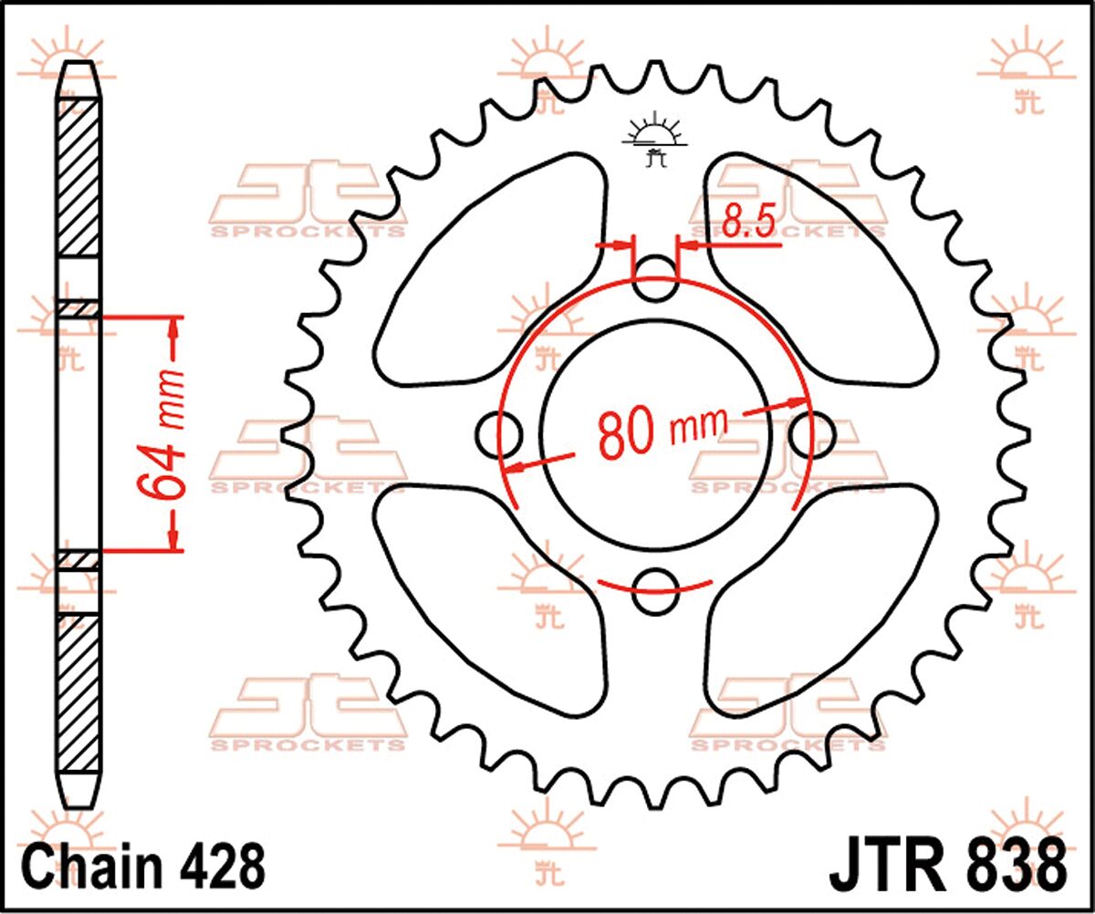 stål bagkædehjul 39T 428 - JTR838.39 - JT Sprockets - Pitboxen.dk
