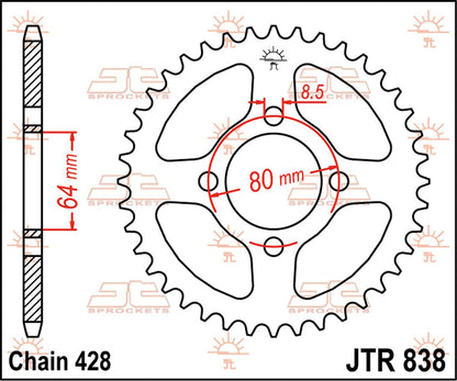 stål bagkædehjul 39T 428 - JTR838.39 - JT Sprockets - Pitboxen.dk
