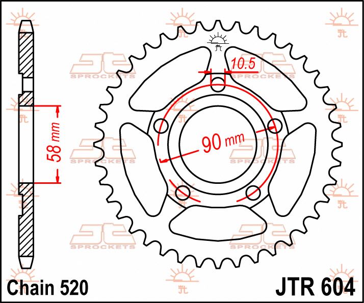 stål bagkædehjul 40T 520 - JTR604.40 - JT Sprockets - Pitboxen.dk