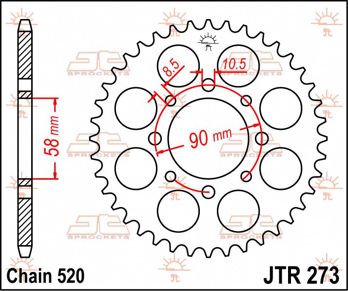 stål bagkædehjul 41T 520 - JTR273.41 - JT Sprockets - Pitboxen.dk