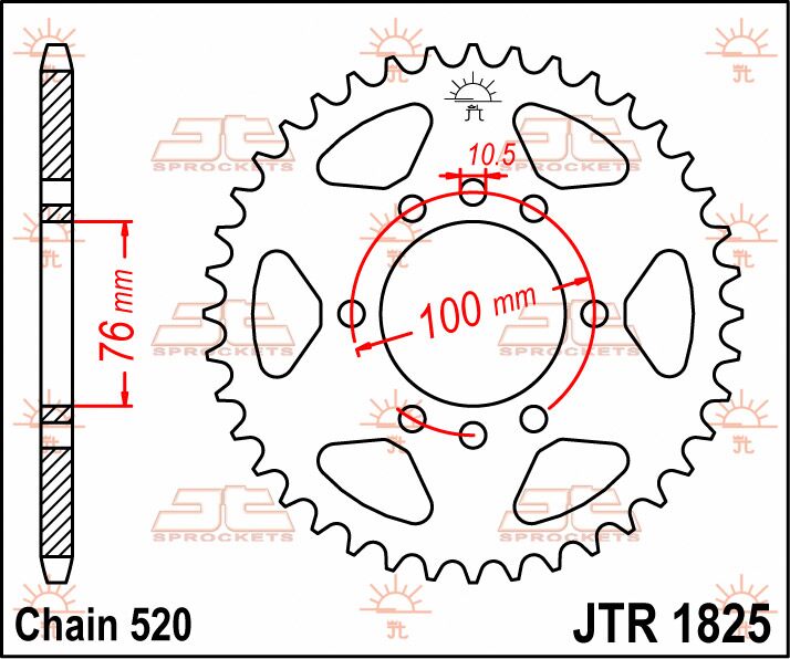stål bagkædehjul 42T 520 - JTR1825.42 - JT Sprockets - Pitboxen.dk