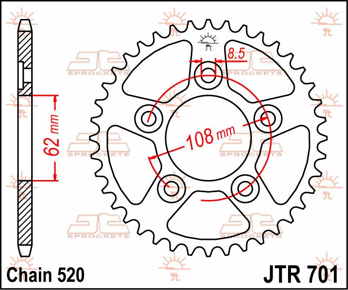 stål bagkædehjul 42T 520 - JTR701.42 - JT Sprockets - Pitboxen.dk
