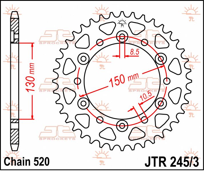 stål bagkædehjul 43T 520 - JTR245/3.43 - JT Sprockets - Pitboxen.dk