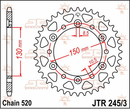 stål bagkædehjul 43T 520 - JTR245/3.43 - JT Sprockets - Pitboxen.dk