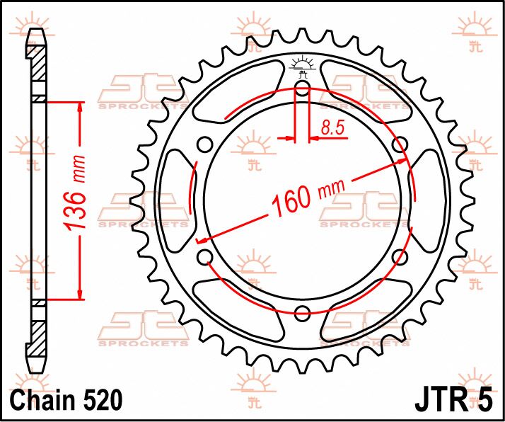 stål bagkædehjul 43T 520 - JTR5.43 - JT Sprockets - Pitboxen.dk