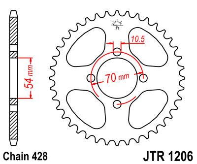 stål bagkædehjul 44T 428 - JTR1206.44 - JT Sprockets - Pitboxen.dk
