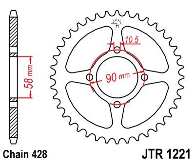stål bagkædehjul 44T 428 - JTR1221.44 - JT Sprockets - Pitboxen.dk