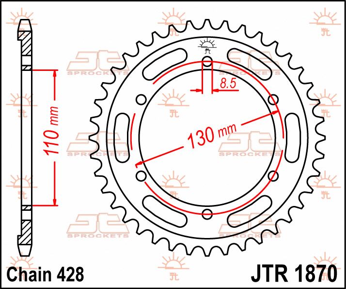 stål bagkædehjul 44T 428 - JTR1870.44 - JT Sprockets - Pitboxen.dk