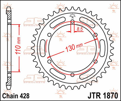 stål bagkædehjul 44T 428 - JTR1870.44 - JT Sprockets - Pitboxen.dk