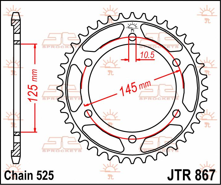 stål bagkædehjul 44T 525 - JTR867.44 - JT Sprockets - Pitboxen.dk