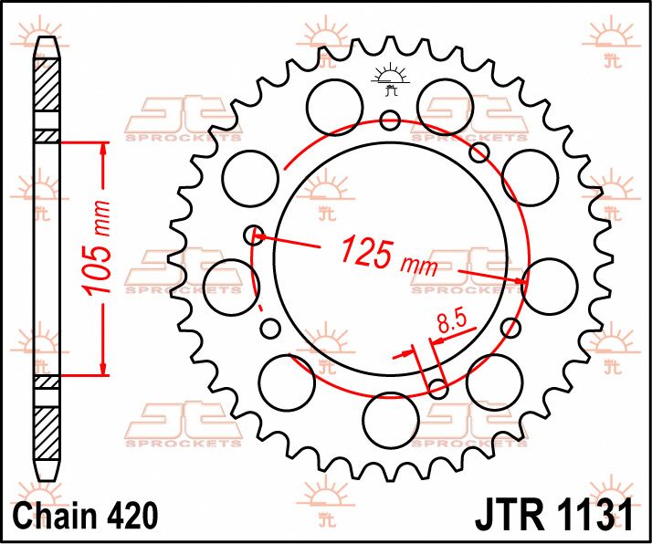 stål bagkædehjul 45T 420 - JTR1131.45 - JT Sprockets - Pitboxen.dk