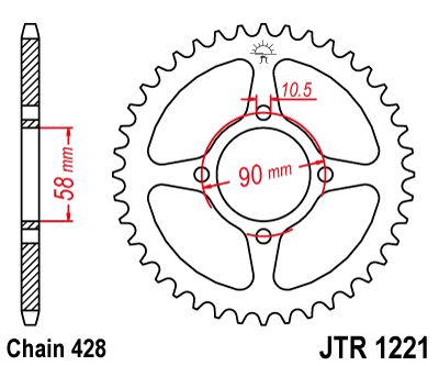 stål bagkædehjul 45T 428 - JTR1221.45 - JT Sprockets - Pitboxen.dk