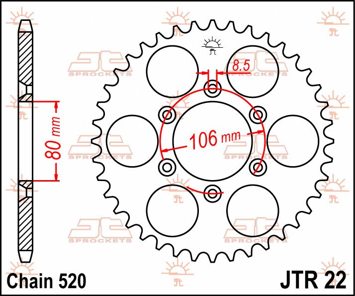 stål bagkædehjul 45T 520 - JTR22.45 - JT Sprockets - Pitboxen.dk