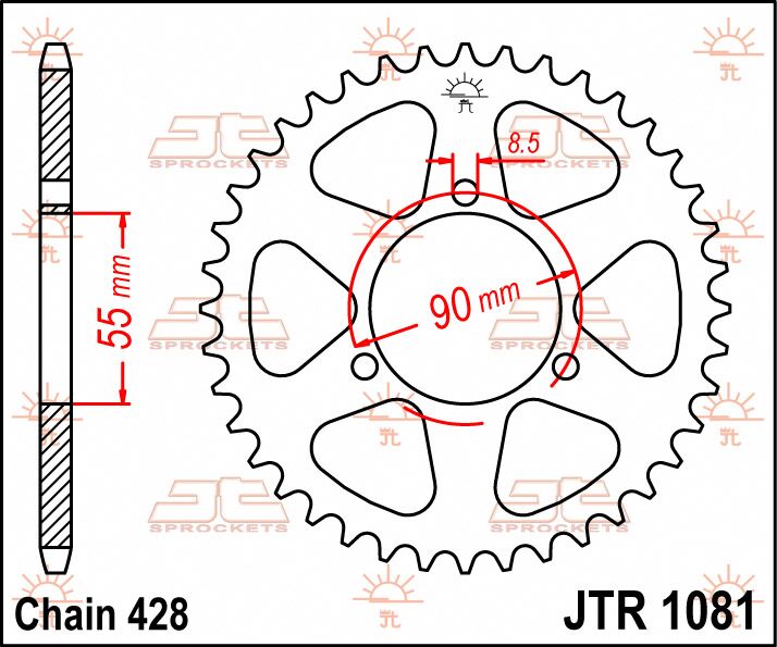 stål bagkædehjul 46T 428 - JTR1081.46 - JT Sprockets - Pitboxen.dk
