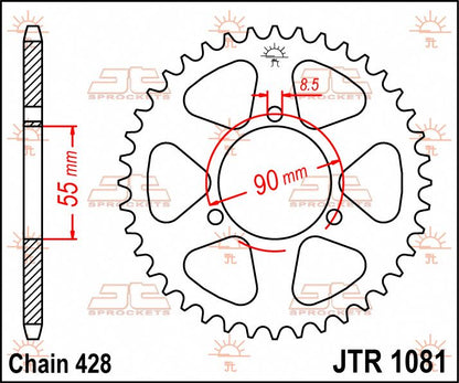 stål bagkædehjul 46T 428 - JTR1081.46 - JT Sprockets - Pitboxen.dk