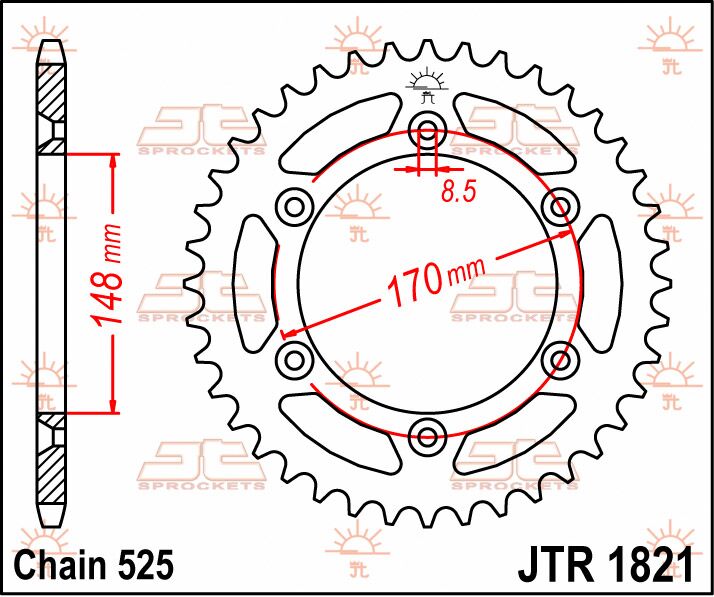 stål bagkædehjul 47T 525 - JTR1821.47 - JT Sprockets - Pitboxen.dk