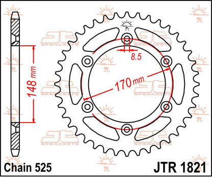 stål bagkædehjul 47T 525 - JTR1821.47 - JT Sprockets - Pitboxen.dk