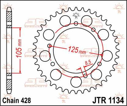 stål bagkædehjul 48T 428 - JTR1134.48 - JT Sprockets - Pitboxen.dk