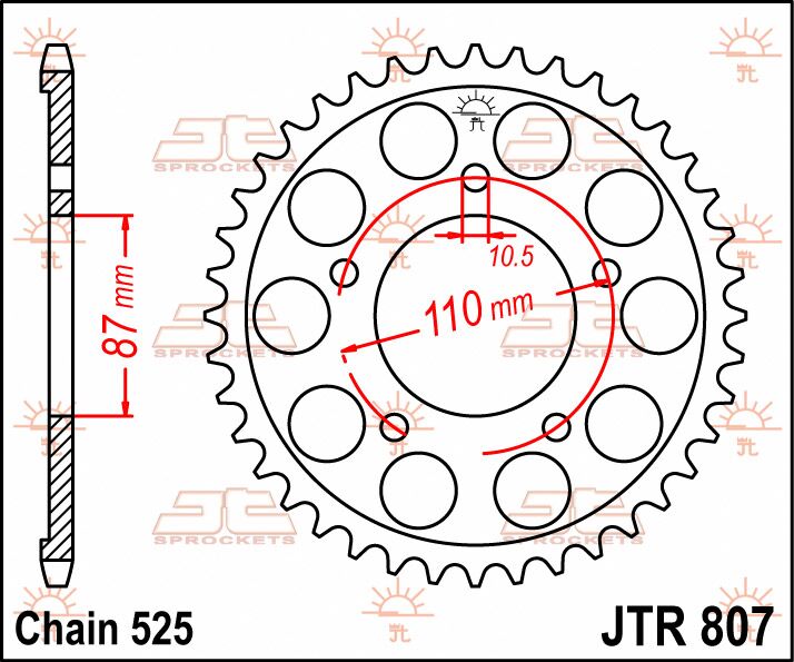 stål bagkædehjul 48T 525 - JTR807.48 - JT Sprockets - Pitboxen.dk