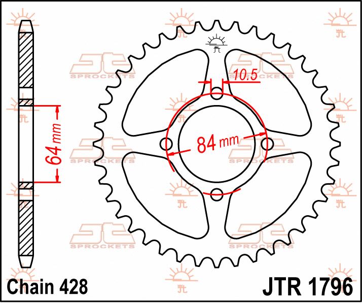 stål bagkædehjul 49T 428 - JTR1796.49 - JT Sprockets - Pitboxen.dk