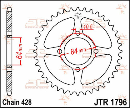 stål bagkædehjul 49T 428 - JTR1796.49 - JT Sprockets - Pitboxen.dk