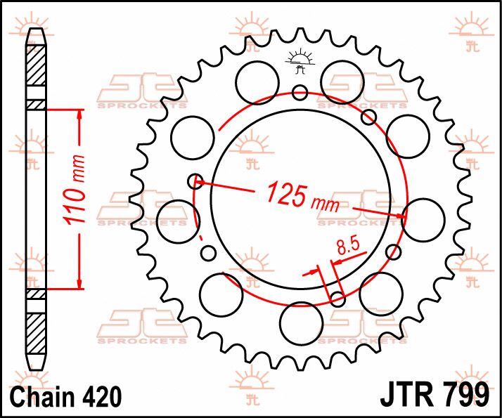 stål bagkædehjul 50T 420 - JTR799.50 - JT Sprockets - Pitboxen.dk