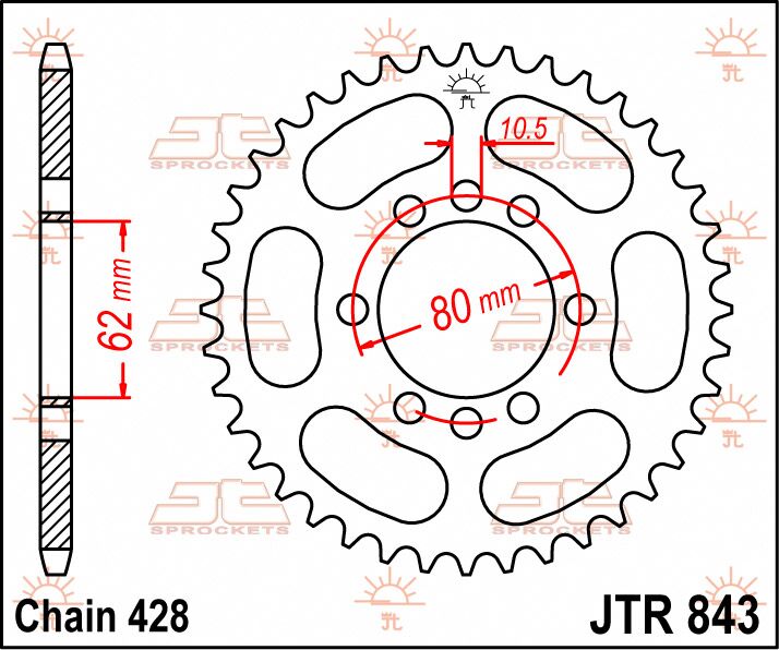 stål bagkædehjul 50T 428 - JTR843.50 - JT Sprockets - Pitboxen.dk