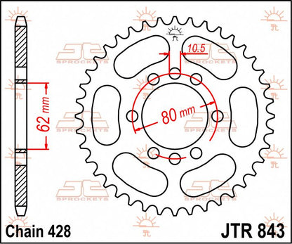stål bagkædehjul 50T 428 - JTR843.50 - JT Sprockets - Pitboxen.dk
