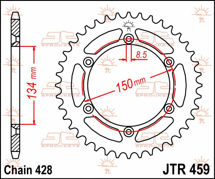 stål bagkædehjul 52T 428 - JTR459.52 - JT Sprockets - Pitboxen.dk