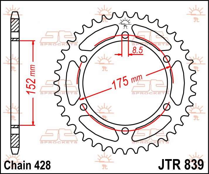 stål bagkædehjul 52T 428 - JTR839.52 - JT Sprockets - Pitboxen.dk