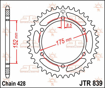 stål bagkædehjul 52T 428 - JTR839.52 - JT Sprockets - Pitboxen.dk