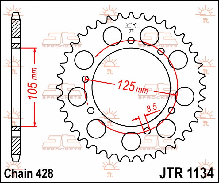 stål bagkædehjul 54T 428 - JTR1134.54 - JT Sprockets - Pitboxen.dk