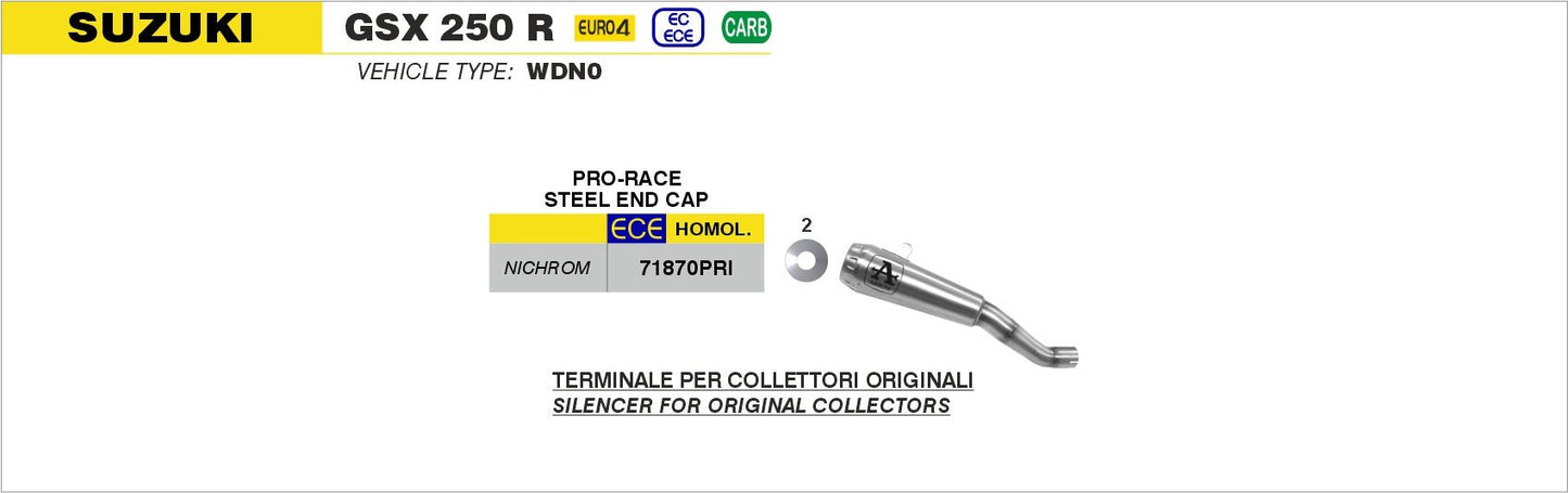 Suzuki GSX 250 R 2017-2020 Arrow udstødning. Slip-on udstødninger, komplette udstødninger, manifold/forrør. Find det hos Pitboxen.dk