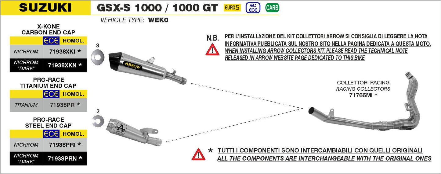 Suzuki GSX-S 1000 / 1000 GT 2021-2024 Arrow udstødning. Slip-on udstødninger, komplette udstødninger, manifold/forrør. Find det hos Pitboxen.dk