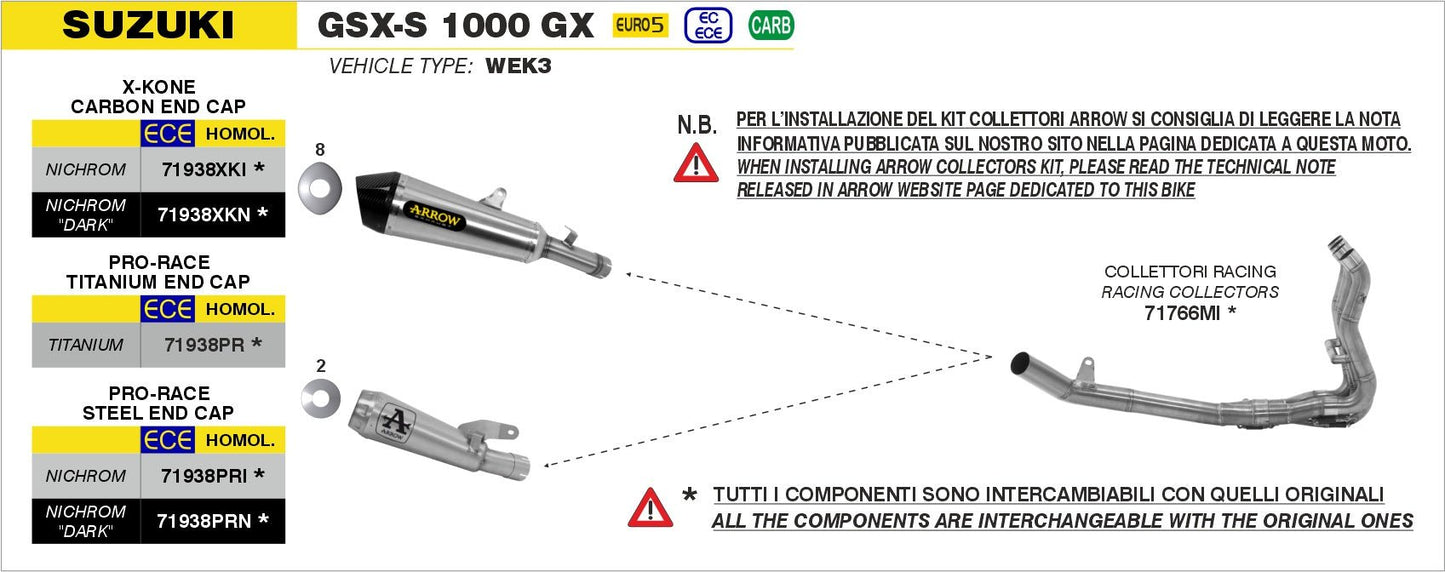 Suzuki GSX-S 1000 GX 2024- Arrow udstødning. Slip-on udstødninger, komplette udstødninger, manifold/forrør. Find det hos Pitboxen.dk