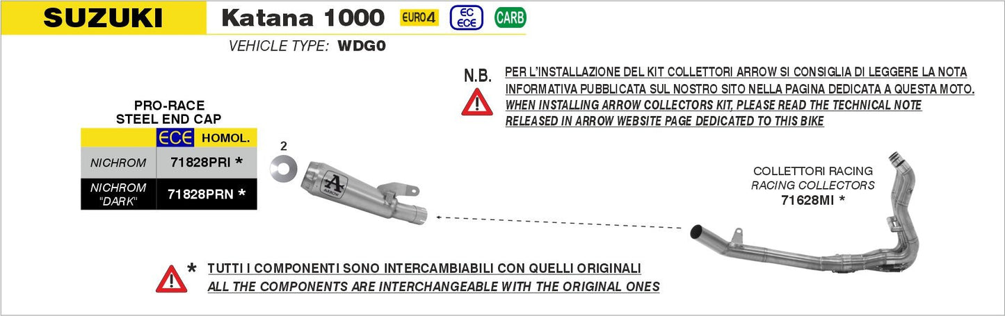 Suzuki KATANA 1000 2019-2020 Arrow udstødning. Slip-on udstødninger, komplette udstødninger, manifold/forrør. Find det hos Pitboxen.dk