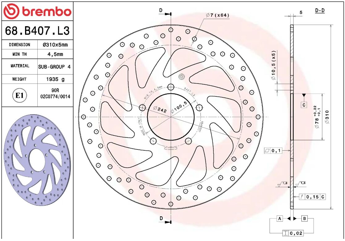 Triumph BONNEVILLE 865 T100 05 - 11 m.fl. bremseskive for, ORO fast - Brembo - Pitboxen.dk
