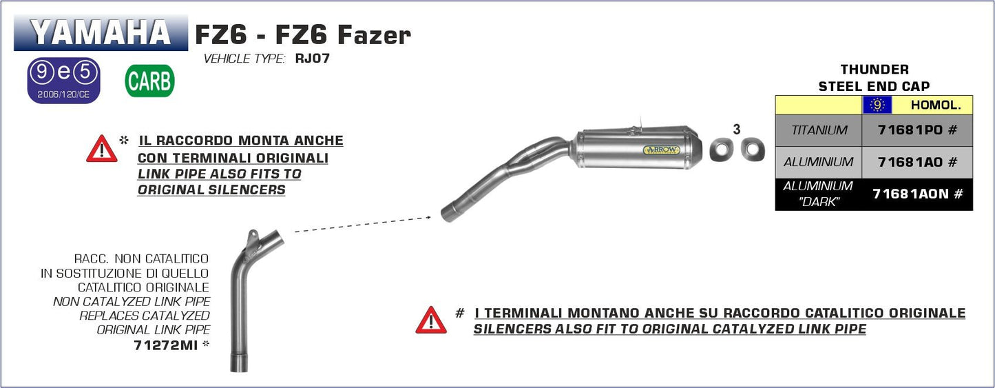 Yamaha FZ6 / FZ6 FAZER 2004-2006 Arrow udstødning. Slip-on udstødninger, komplette udstødninger, manifold/forrør. Find det hos Pitboxen.dk
