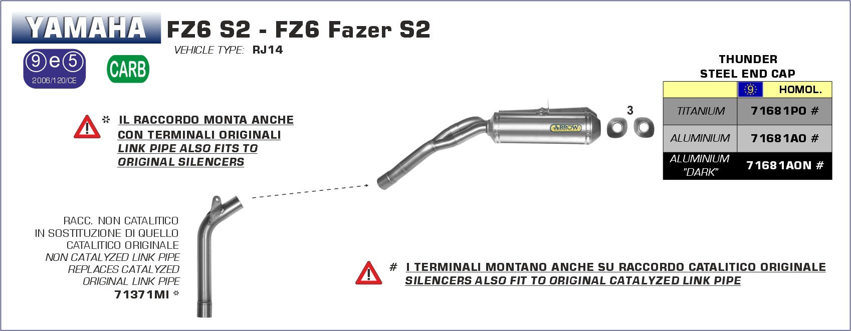 Yamaha FZ6 S2 / FZ6 FAZER S2 2007-2011 Arrow udstødning. Slip-on udstødninger, komplette udstødninger, manifold/forrør. Find det hos Pitboxen.dk