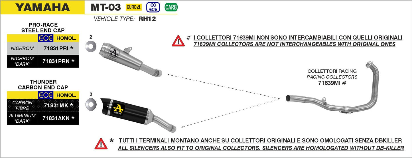 Yamaha MT-03 2018-2019 Arrow udstødning. Slip-on udstødninger, komplette udstødninger, manifold/forrør. Find det hos Pitboxen.dk