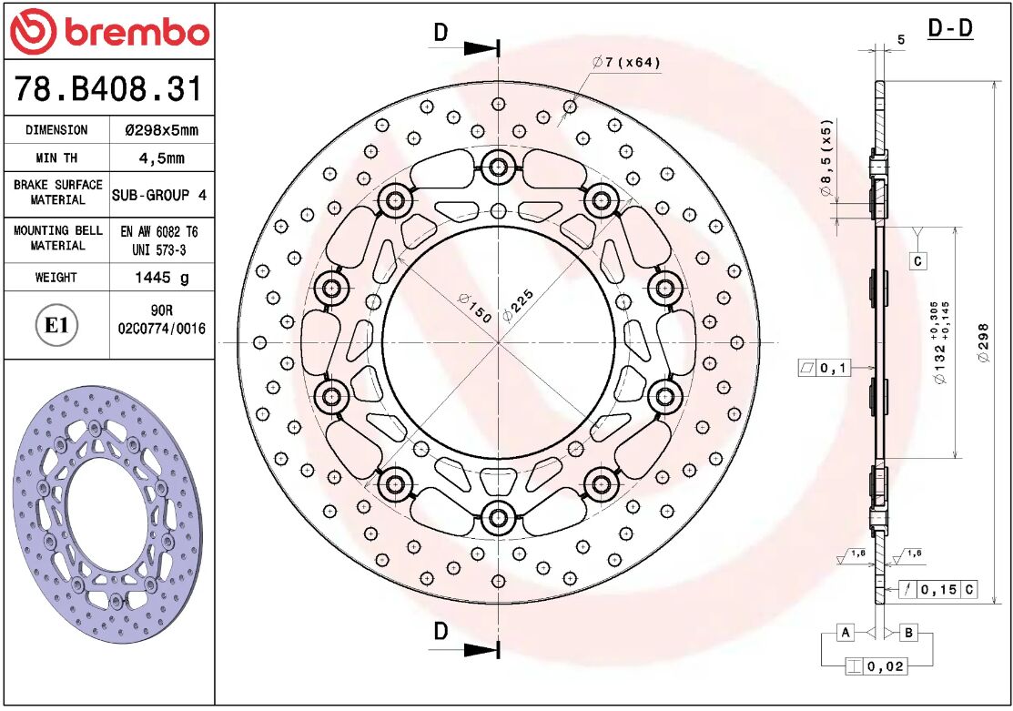 Yamaha MT-09 14-21 m.fl. bremseskive for, ORO flydende - Brembo