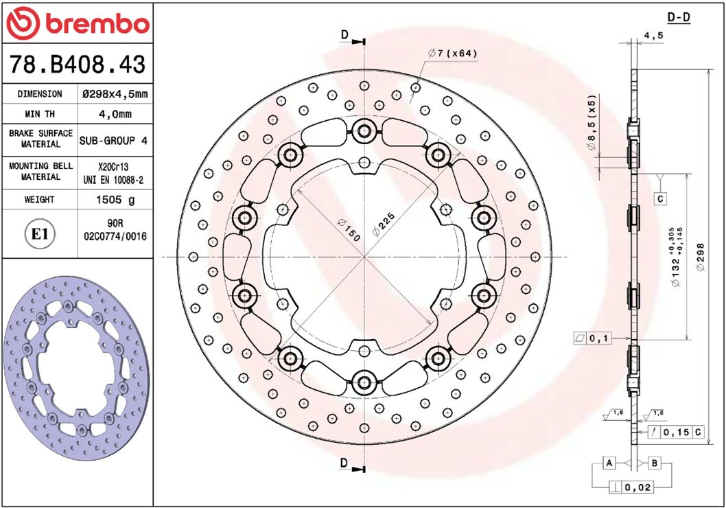 Yamaha Tenere 08-13 m.fl. bremseskive for, ORO flydende - Brembo