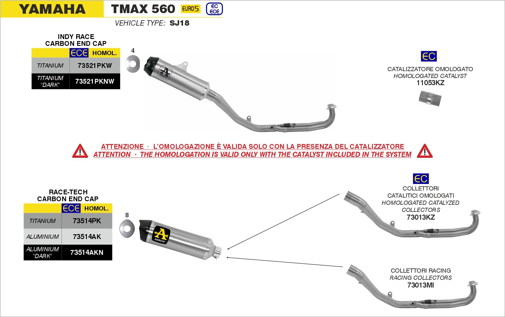 Yamaha TMAX 560 2020-2024 Arrow udstødning. Slip-on udstødninger, komplette udstødninger, manifold/forrør. Find det hos Pitboxen.dk