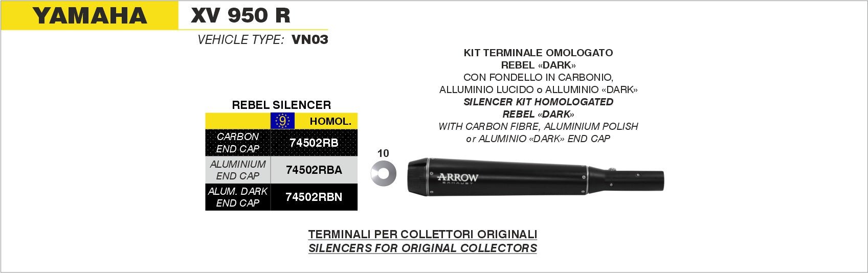 Yamaha XV (Bolt) 950 R 2014-2016 Arrow udstødning. Slip-on udstødninger, komplette udstødninger, manifold/forrør. Find det hos Pitboxen.dk