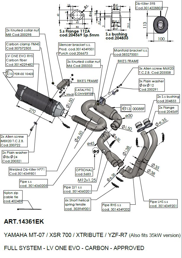 Yamaha YZF - R7 / XSR700 / MT - 07 21 - 25 Full system - LeoVince LV - 1 Evo Carbon - Pitboxen.dk
